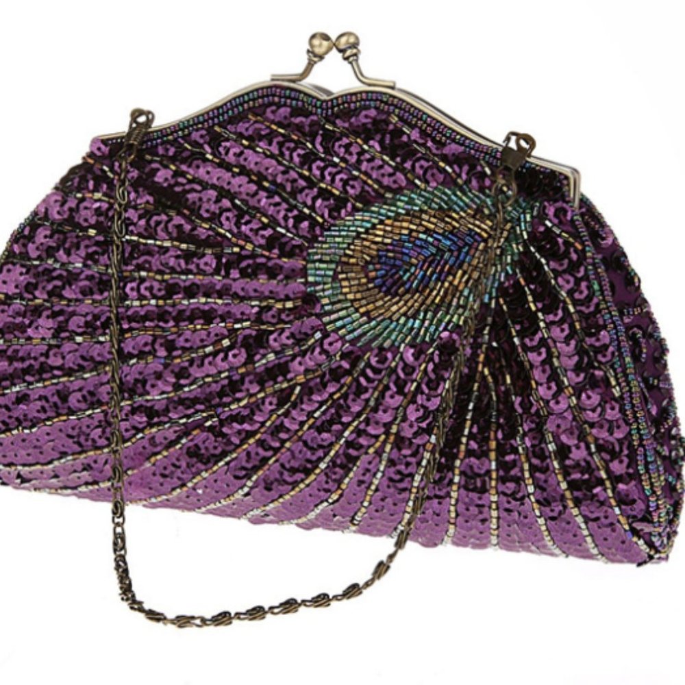 PURPLE PEACOCK CLUTCH - Picture 6 of 7